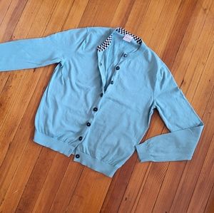 Paul Smith Blue Cardigan with Checkered Collar